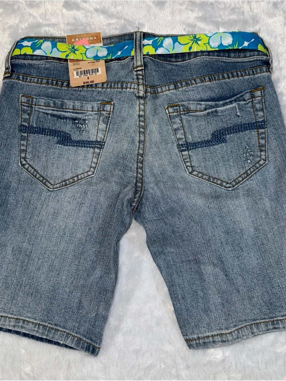 Arizona Jean Company Blue Denim Bermuda Shorts with Floral Belt